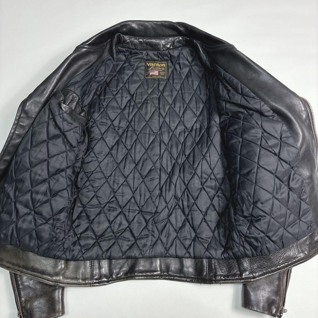 vanson ダブルライダースジャケット キルティング 黒色 Sサイズ 本革
