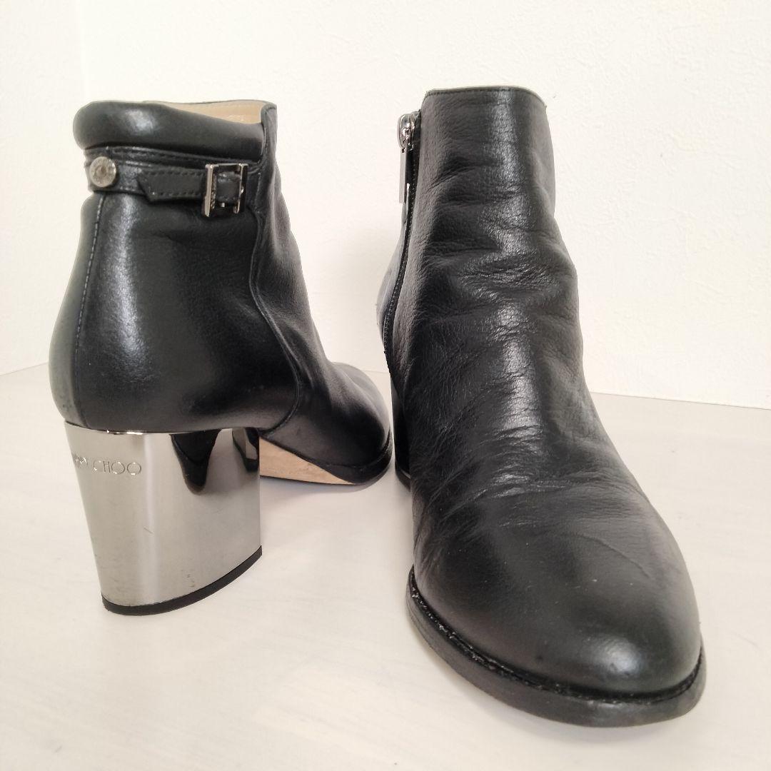 JIMMY CHOO ショートブーツ 36 チャンキー ミラーヒール レザー 黒
