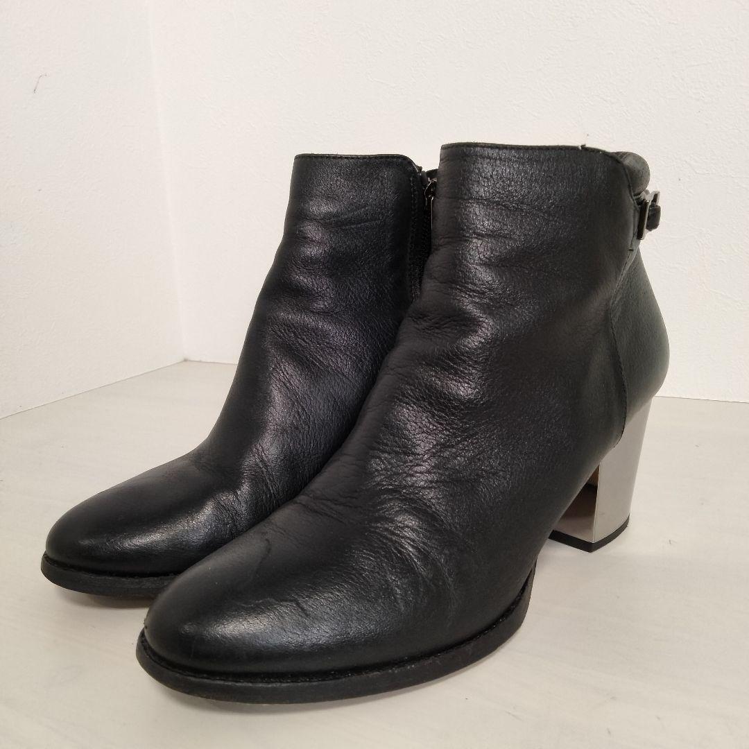 JIMMY CHOO ショートブーツ 36 チャンキー ミラーヒール レザー 黒