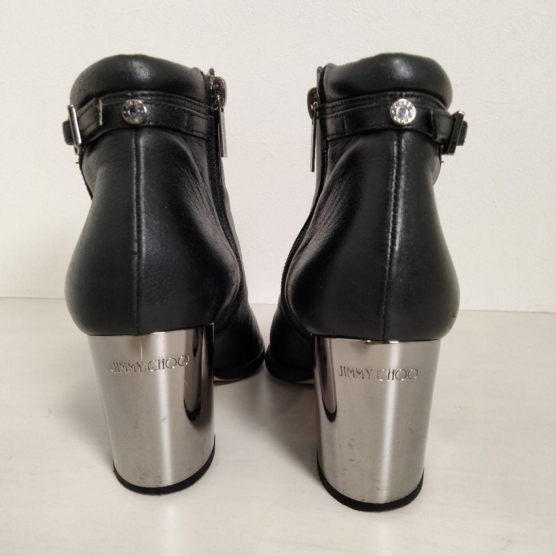 JIMMY CHOO ショートブーツ 36 チャンキー ミラーヒール レザー 黒