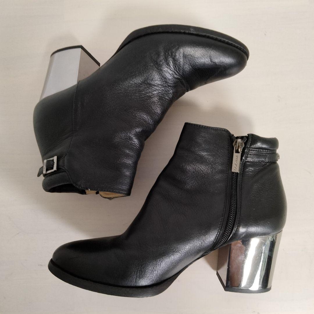 JIMMY CHOO ショートブーツ 36 チャンキー ミラーヒール レザー 黒