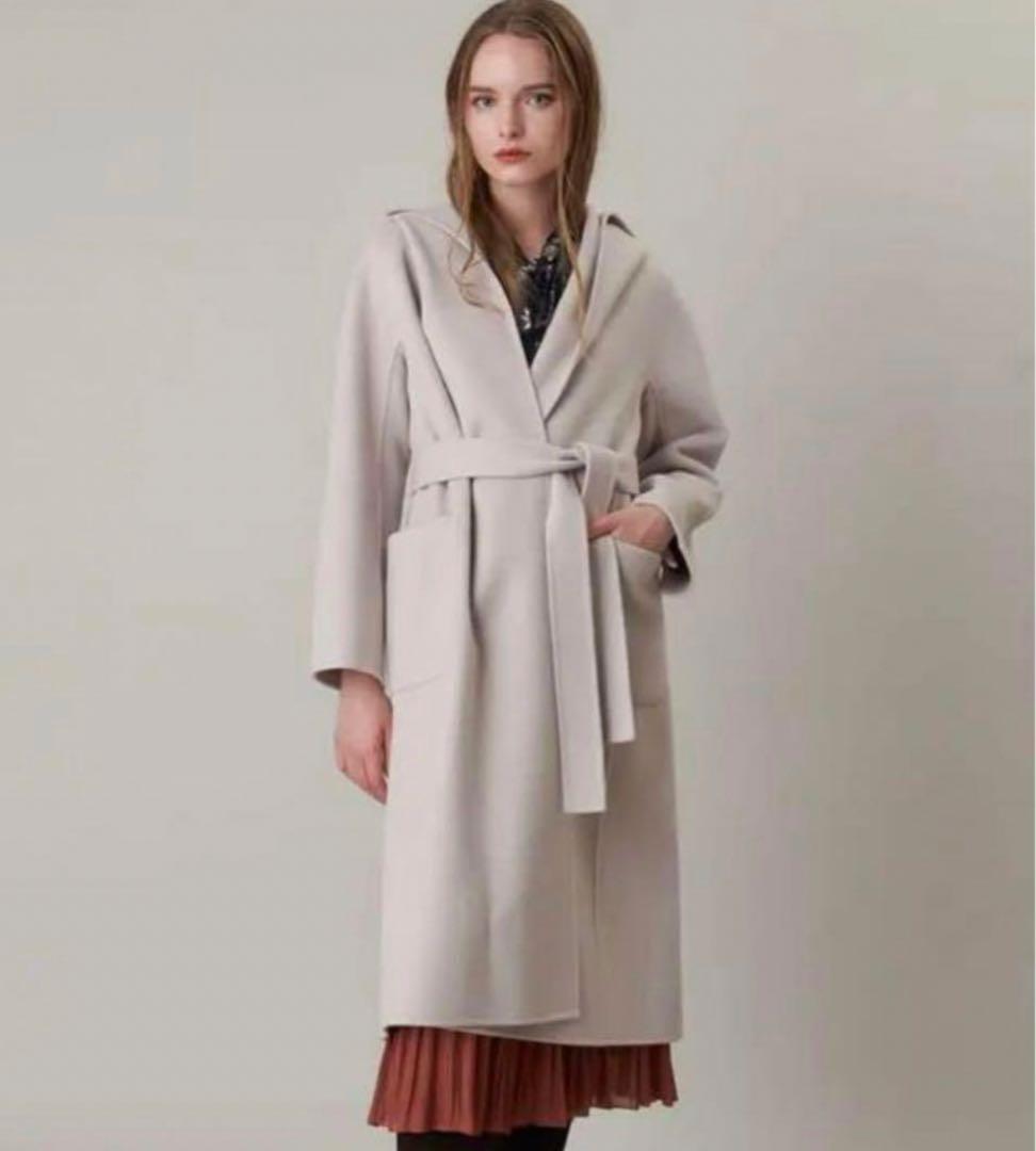 ANAYI リバーシャルムフードコート Mサイズ アイボリー ベルトリボン