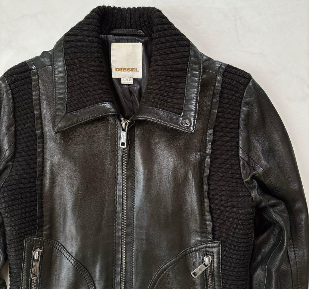 最終値下げ）希少 DIESEL レザージャケット リブニット 切り替え