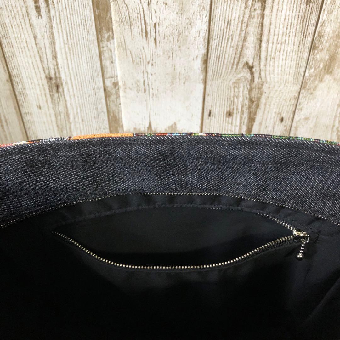 ショルダーバッグ　ハンドメイド　デニムリメイク　ブラック　シルバー【新品デニム】