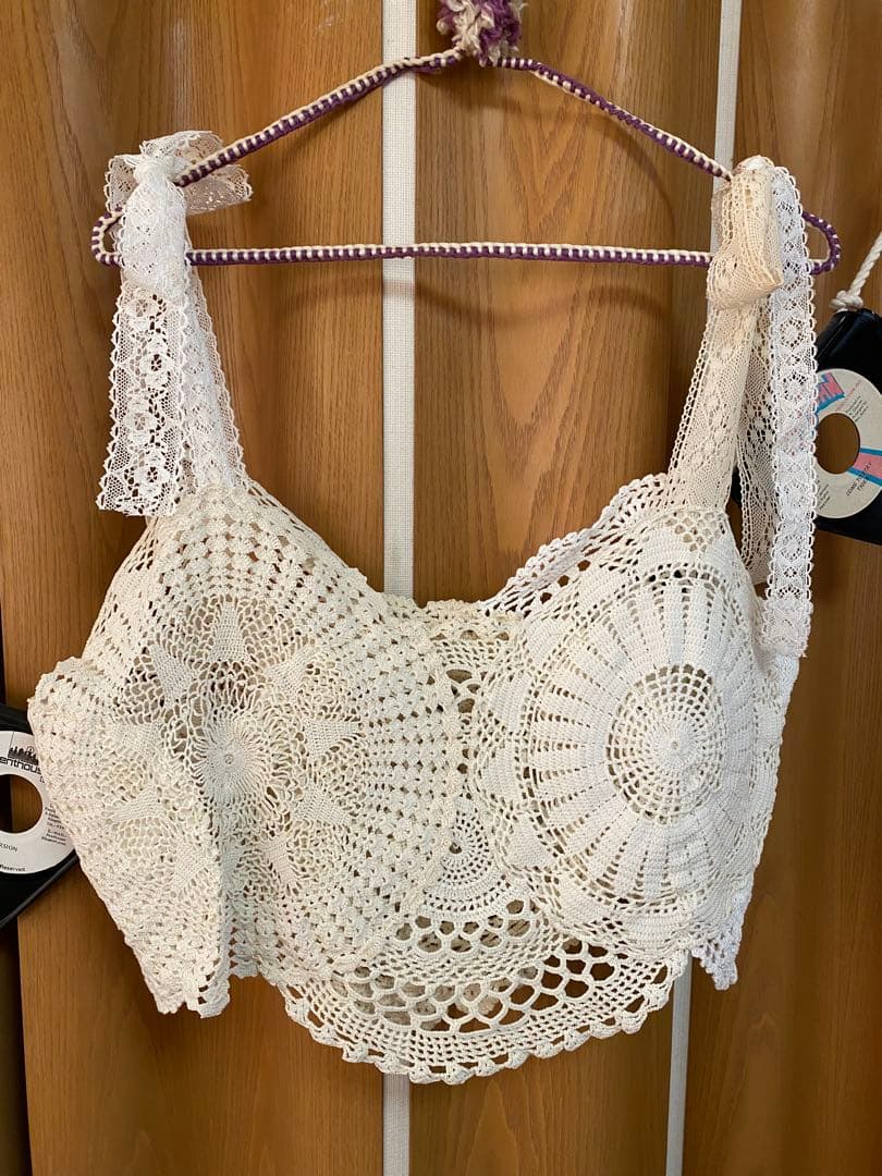 アンティークレース編みドイリーリメイクリボンキャミソール