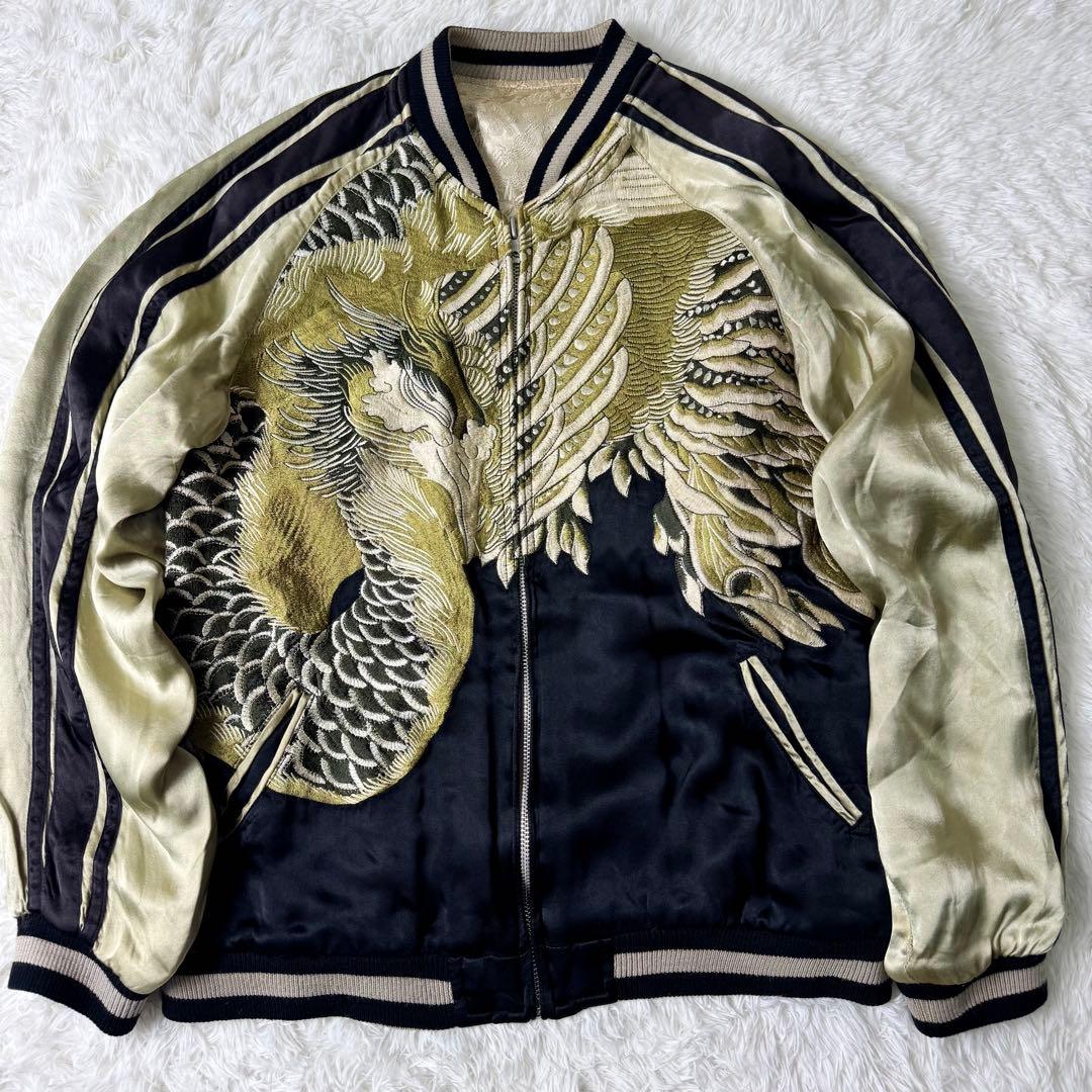 希少✨花旅楽団　スカジャン　リバーシブル　豪華刺繍　ブラック×ゴールド　L