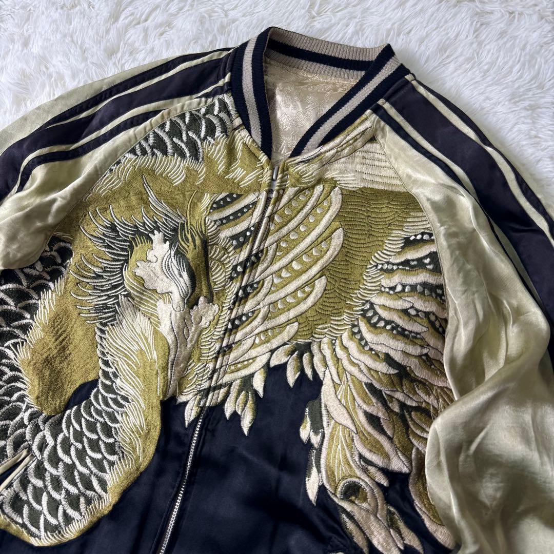 希少✨花旅楽団　スカジャン　リバーシブル　豪華刺繍　ブラック×ゴールド　L