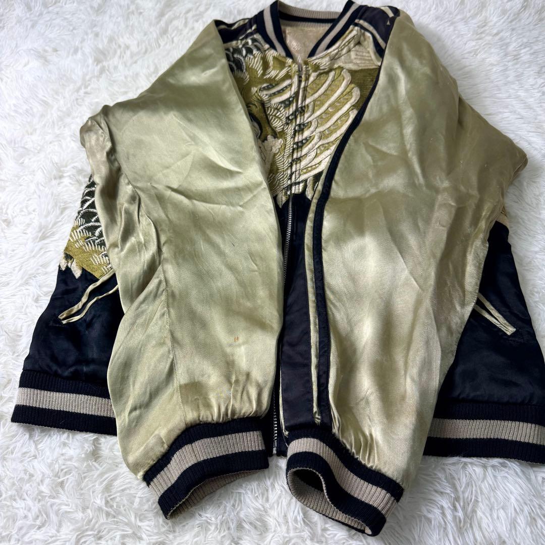 希少✨花旅楽団　スカジャン　リバーシブル　豪華刺繍　ブラック×ゴールド　L