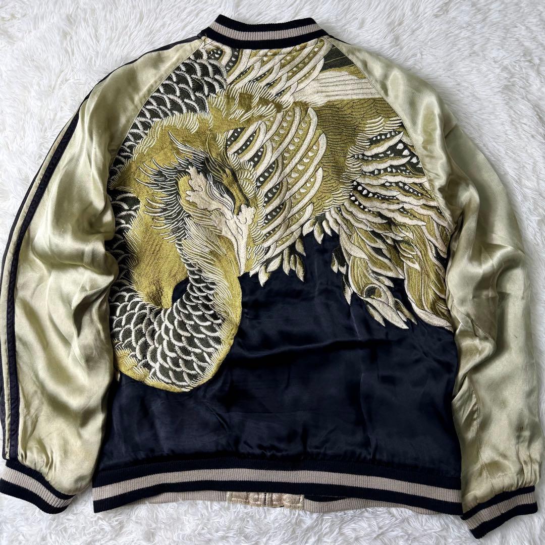 希少✨花旅楽団　スカジャン　リバーシブル　豪華刺繍　ブラック×ゴールド　L