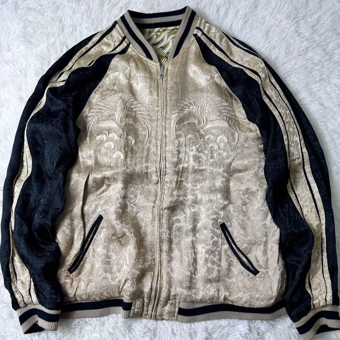 希少✨花旅楽団　スカジャン　リバーシブル　豪華刺繍　ブラック×ゴールド　L