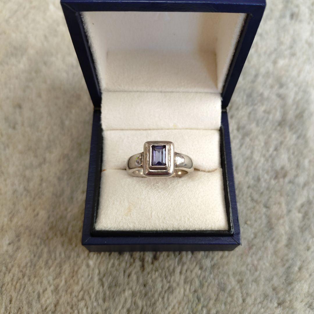 アガット シルバーリング 紫色 スクエアカット 13号
