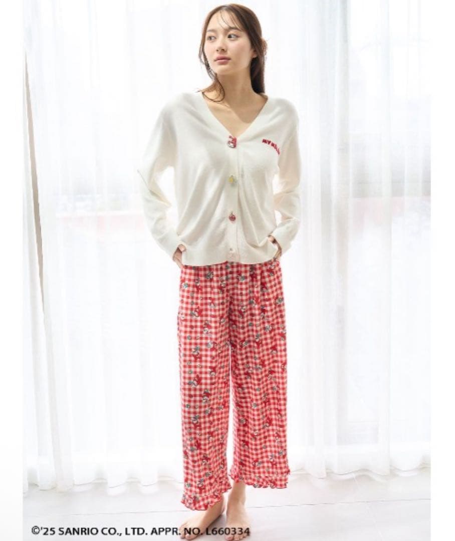 【MY MELODY】【接触冷感】総柄ロングパンツ　レッド