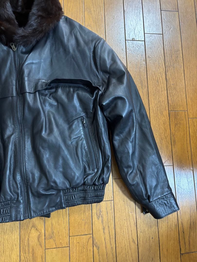リバーシブル　レザー&ミンクファー　　レザージャケット　レトロ