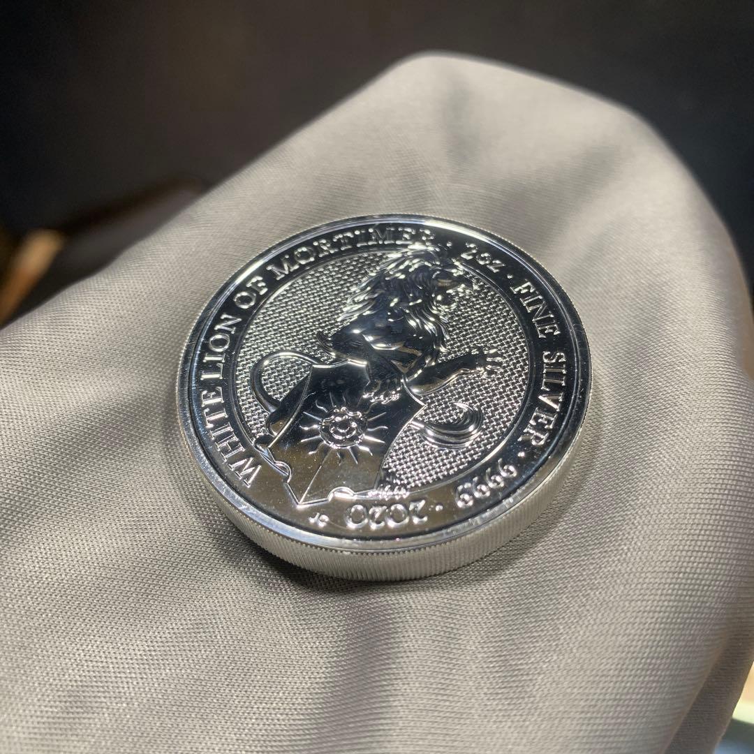 D4 純銀貨 2オンス クイーンズビースト　2020 ホワイトライオン