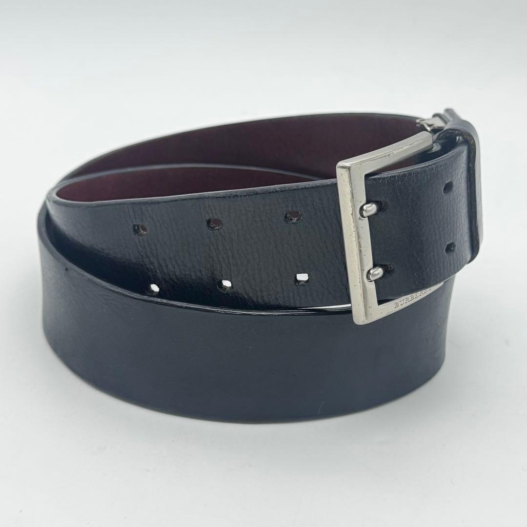 BURBERRY バーバリー レザーベルト シルバー ブラック メンズ ビジネス