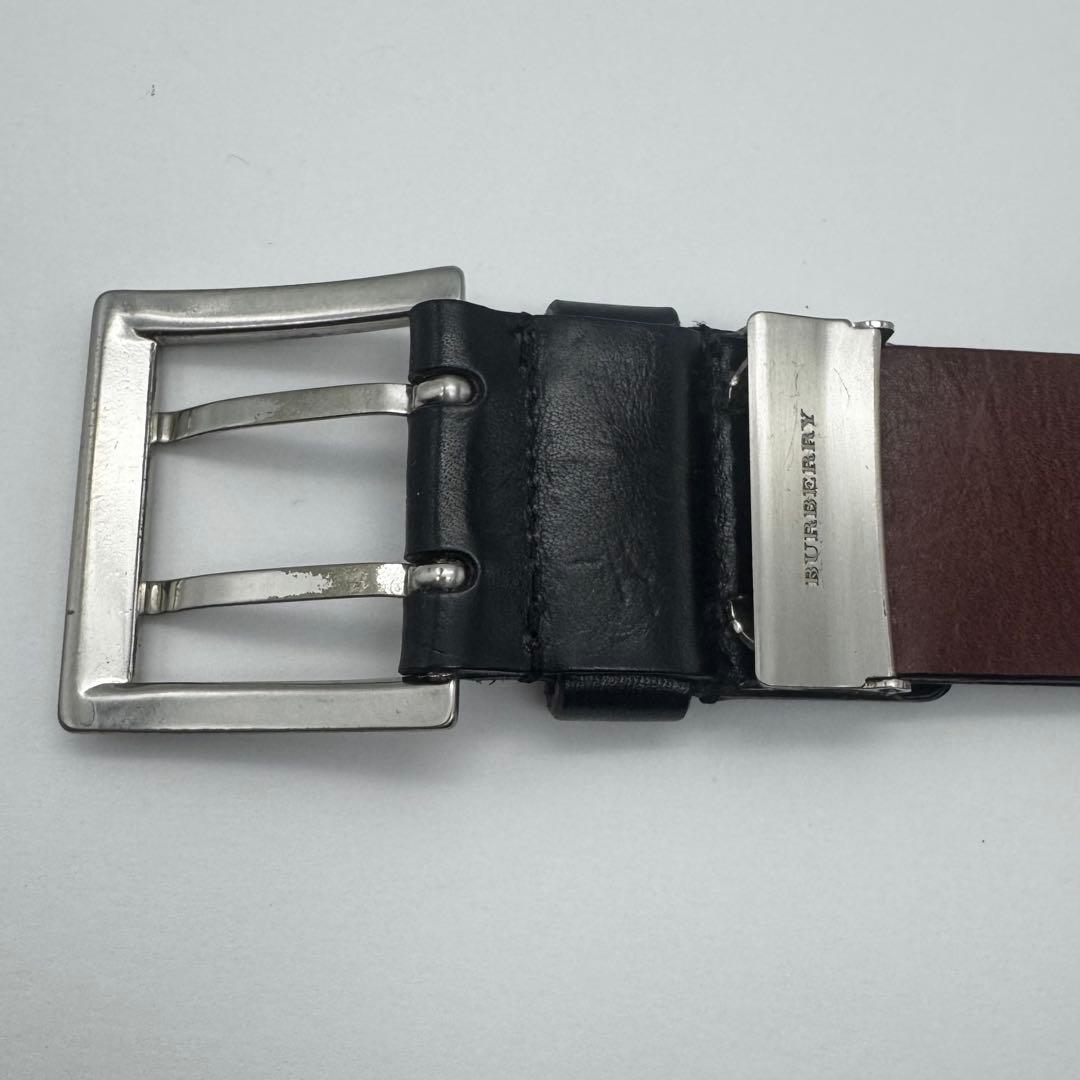 BURBERRY バーバリー レザーベルト シルバー ブラック メンズ ビジネス