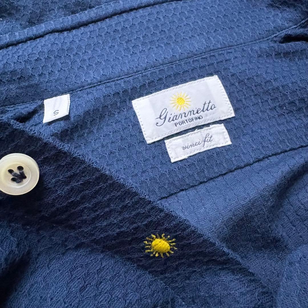 GIANNETTO vinci fit/ネイビー/コットンニットストレッチシャツ