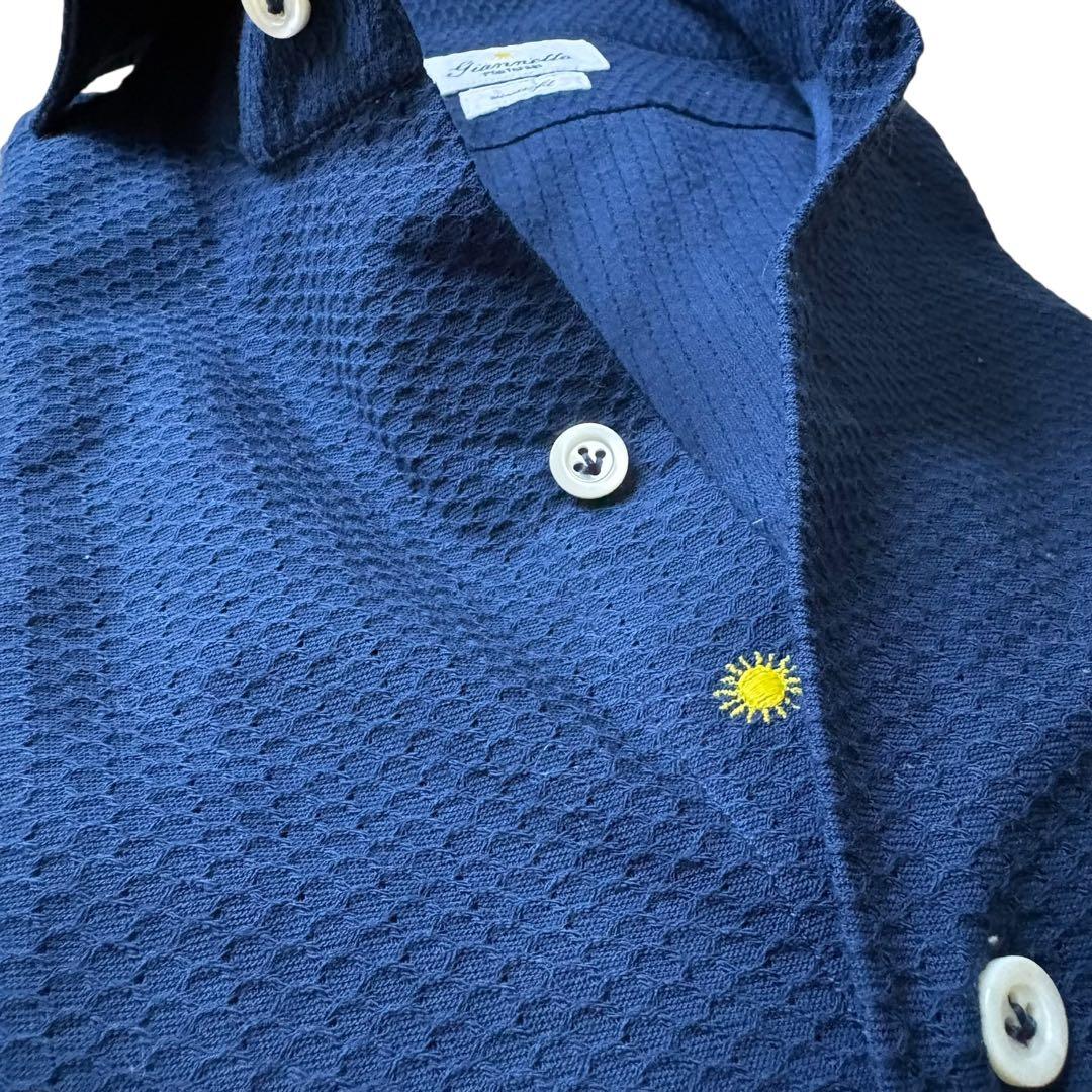 GIANNETTO vinci fit/ネイビー/コットンニットストレッチシャツ