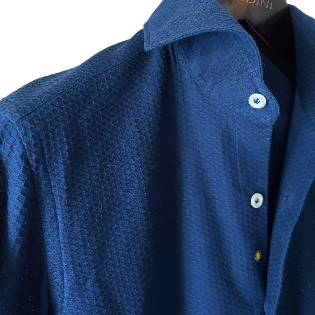 GIANNETTO vinci fit/ネイビー/コットンニットストレッチシャツ