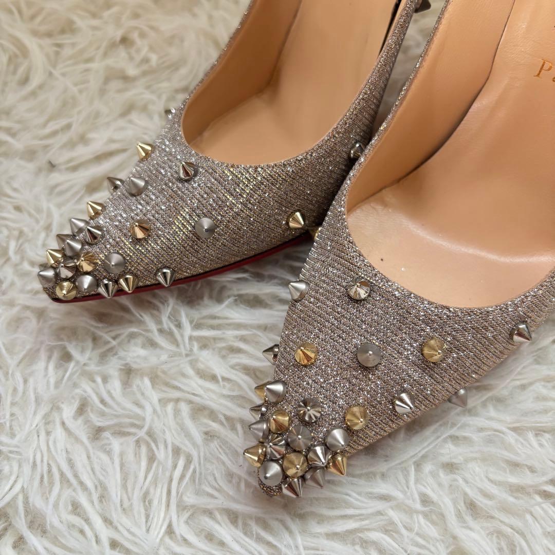 ✨クリスチャンルブタン　シルバーグリッター　スタッズ　パンプス　ハイヒール　23