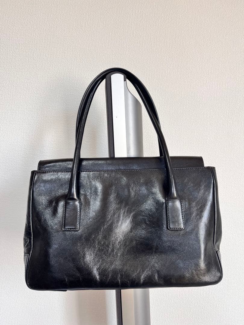美品 HIROFU ヒロフ 高級牛革 Hロゴ 型押しトートバッグ ブラック