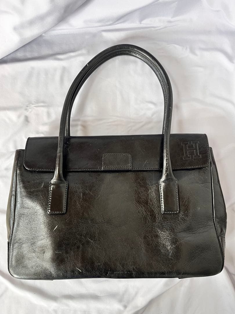 美品 HIROFU ヒロフ 高級牛革 Hロゴ 型押しトートバッグ ブラック
