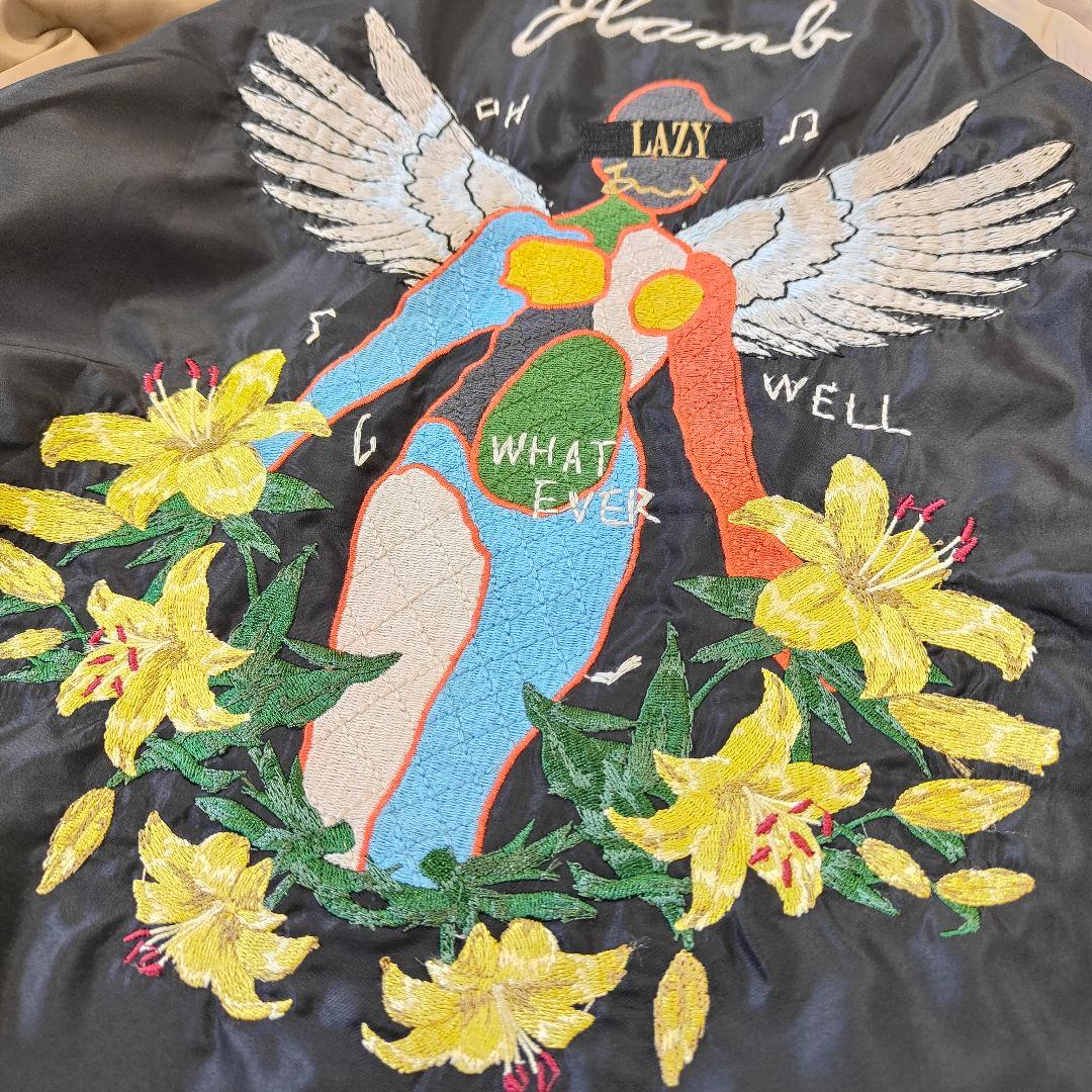 希少　glamb スカジャン　刺繍 ブラックベージュ　LAZY