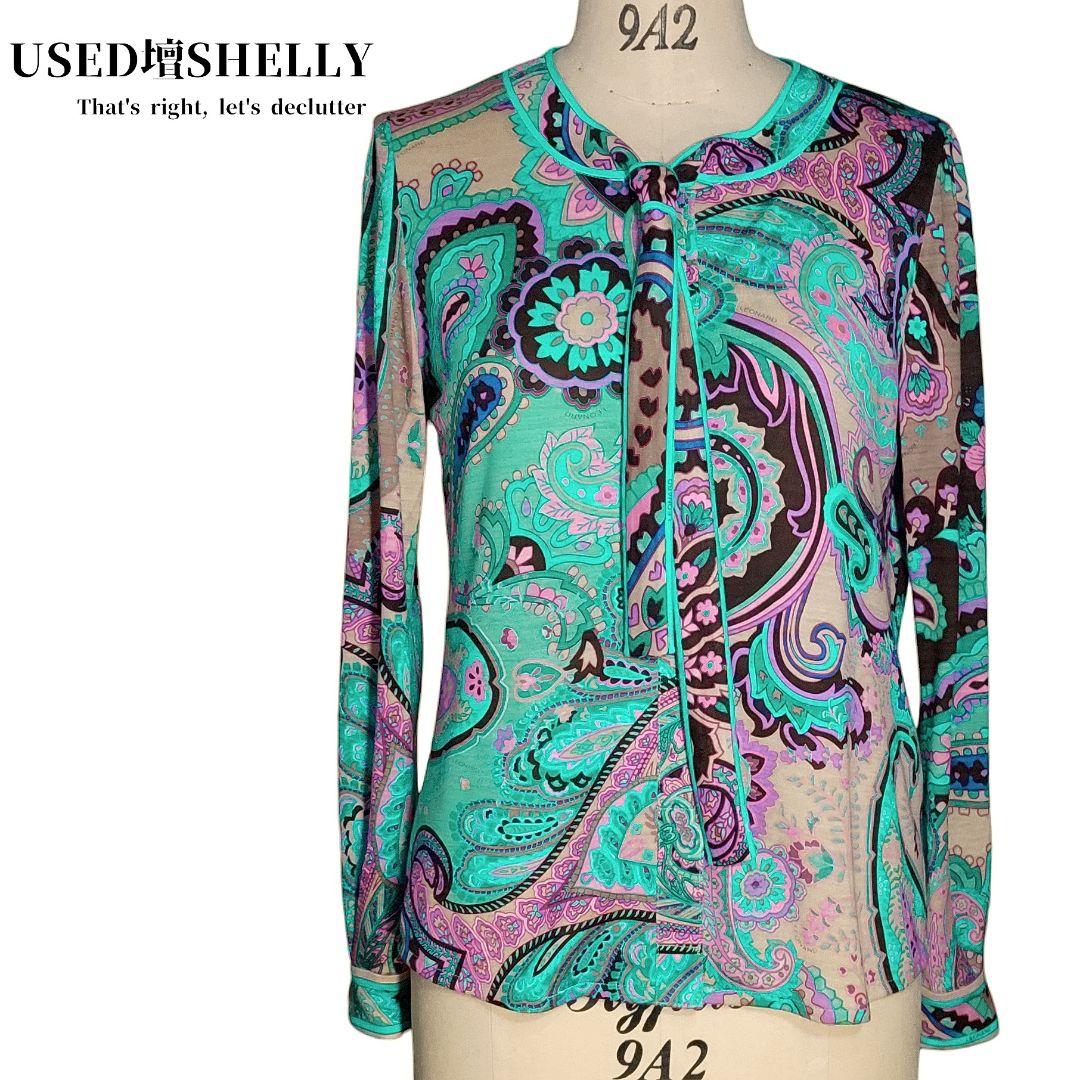 ☆ LEONARD レオナール シルク混 ボウタイ ペイズリー柄 長袖 ブラウス