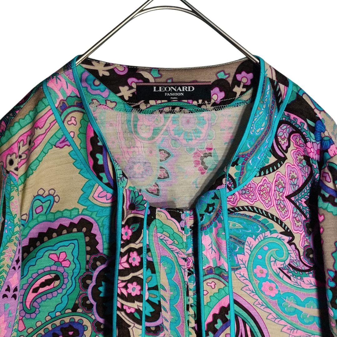 ☆ LEONARD レオナール シルク混 ボウタイ ペイズリー柄 長袖 ブラウス