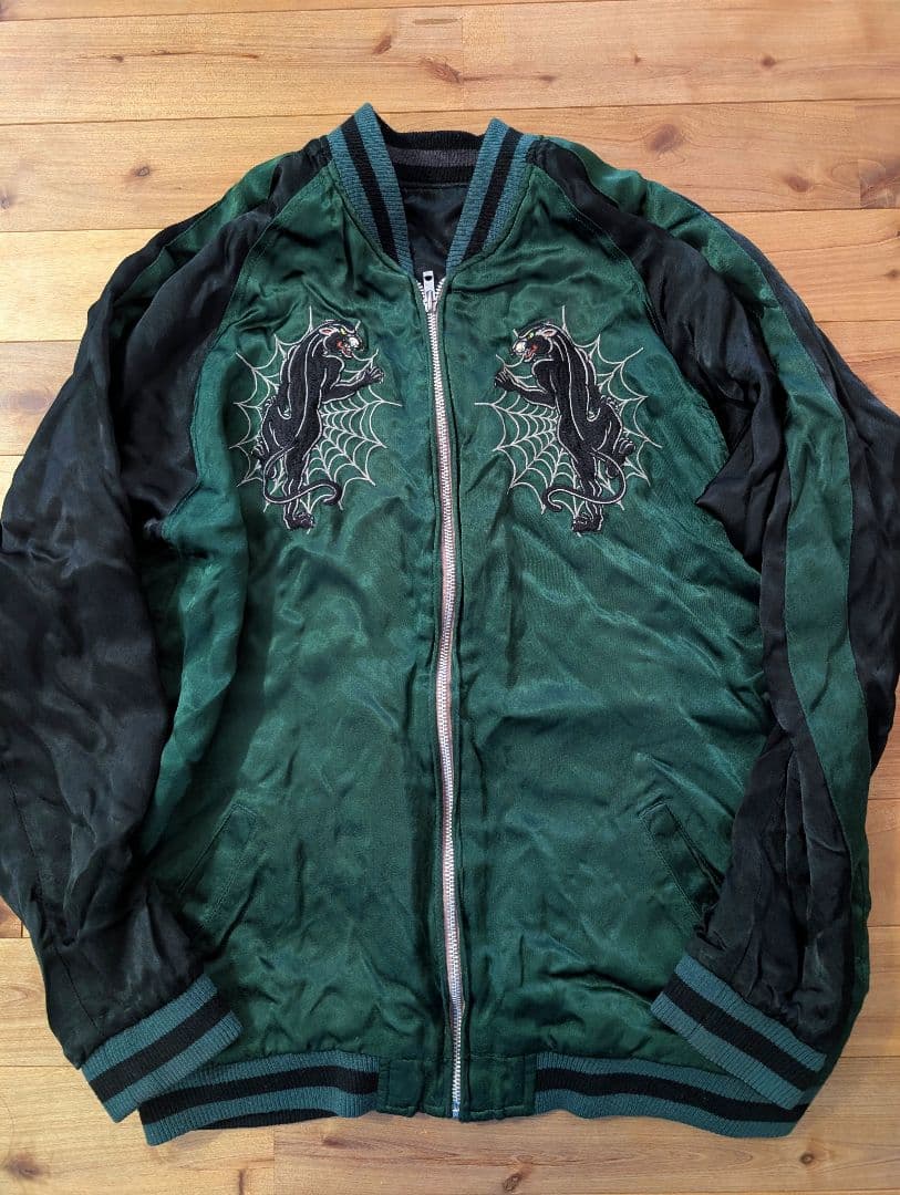 希少　junk star　スカジャン　リバーシブル　黒豹　豪華刺繍　サイズXL