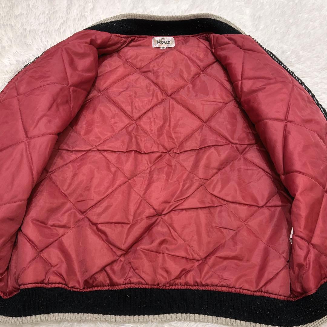 絡繰魂 スカジャン 桜×龍 刺繍 ブラック×グレー 和柄 メンズ Lサイズ