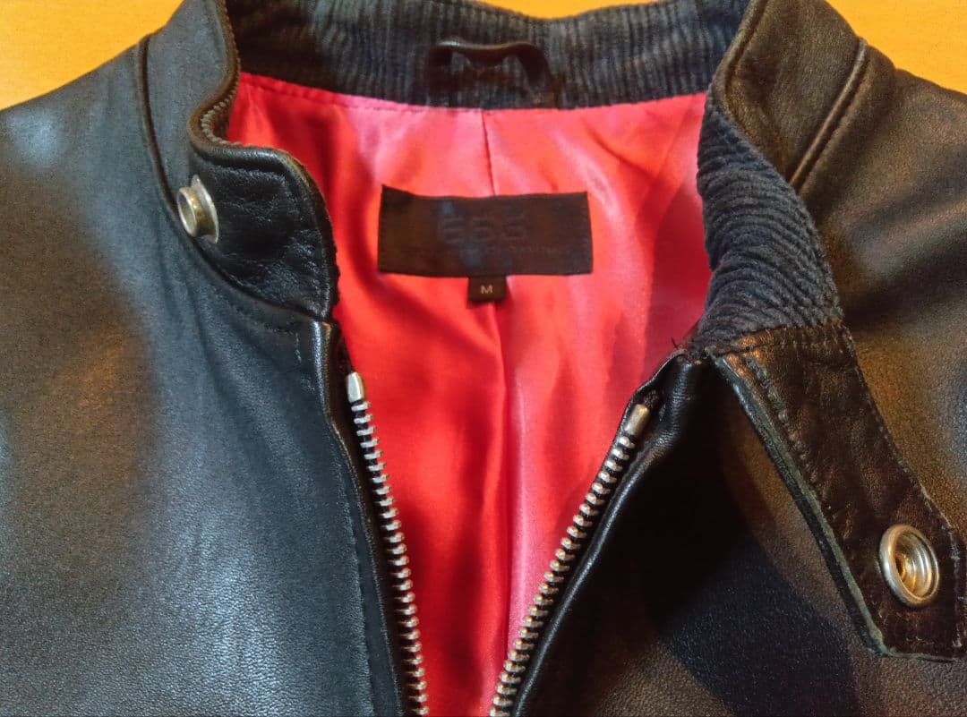 シングルレザーライダースマンダリンカラーブルゾンMブラック黒