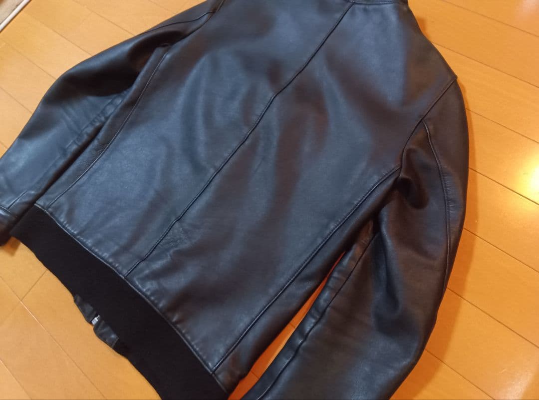 シングルレザーライダースマンダリンカラーブルゾンMブラック黒