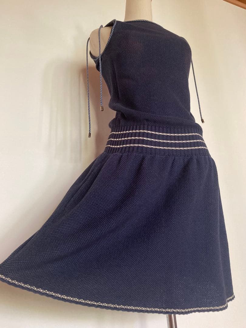 CHANEL サマーニット ノースリーブ ワンピース ドレス 36 ネイビー