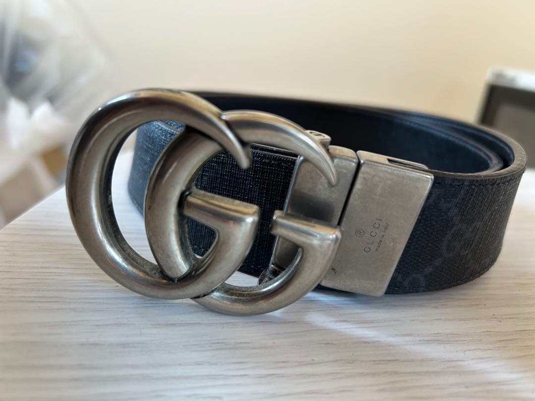 GUCCI グッチ ベルト GGロゴベルト ブラック系 レザー メンズ