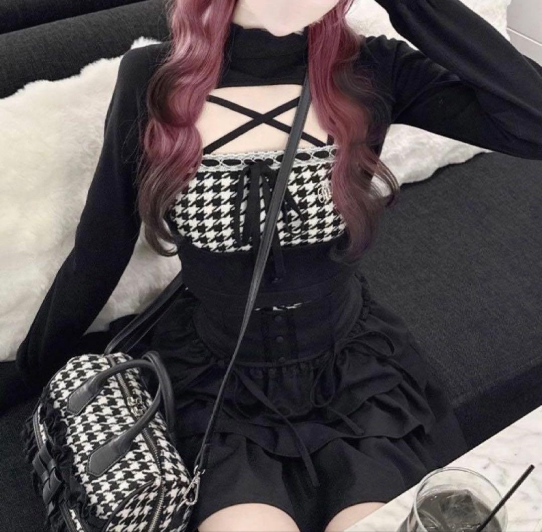 ハニーミュウ イモちゃん 千鳥柄ハイネックアンサンブルトップス　HONEYMEW