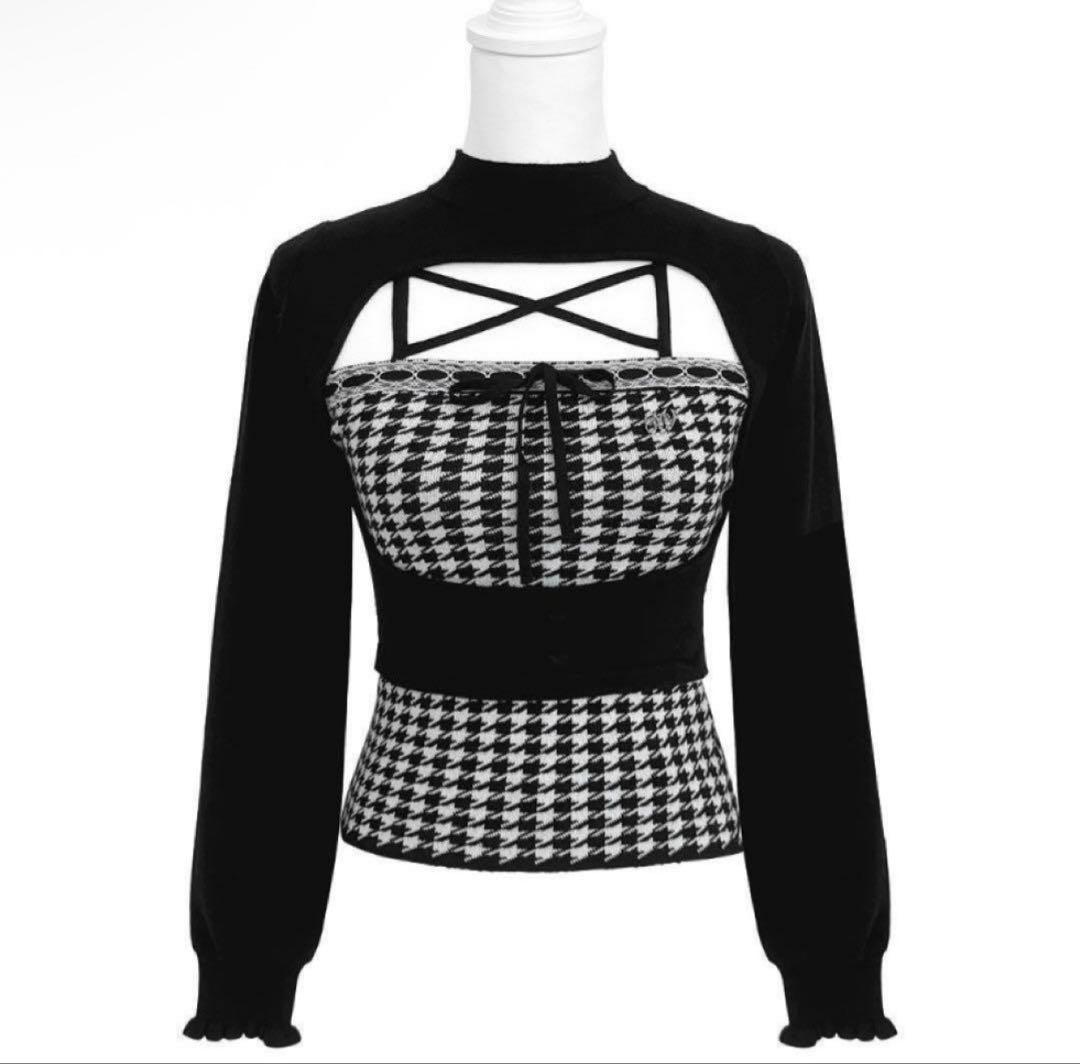 ハニーミュウ イモちゃん 千鳥柄ハイネックアンサンブルトップス　HONEYMEW