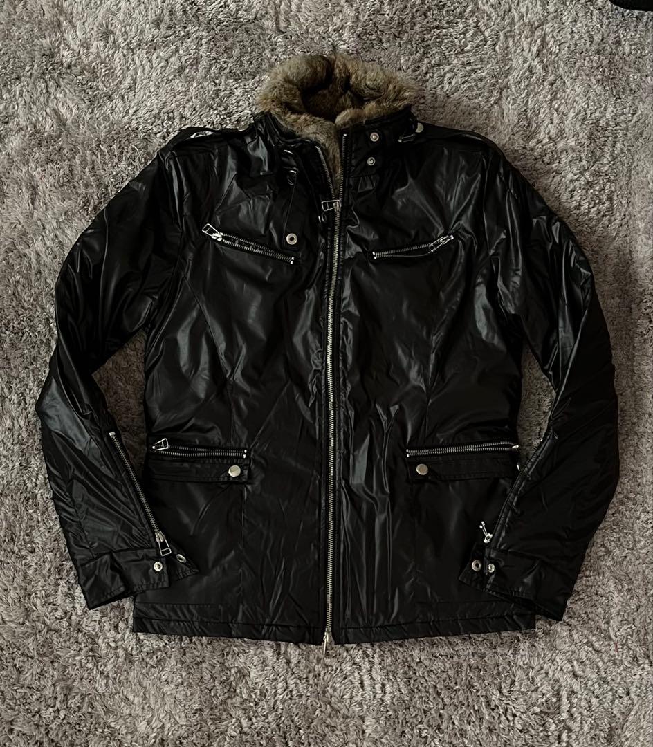 FUGA ファー ライダース 光沢 ナイロン ジャケット archive 中綿