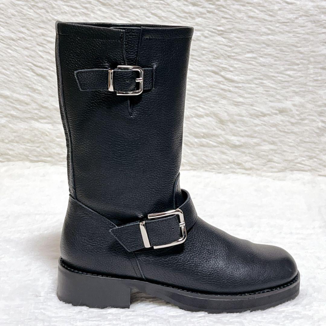 【極美品】ルタロン ミドル丈 ブーツ 22.5 エンジニア 黒 シボ感 金具