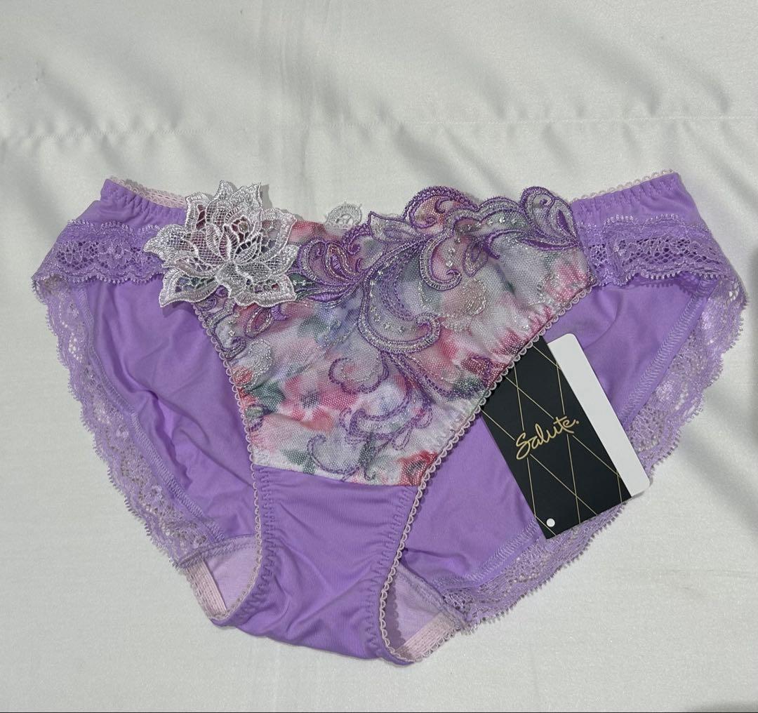 【D65】Salute パープル 花柄ブラジャーショーツセット
