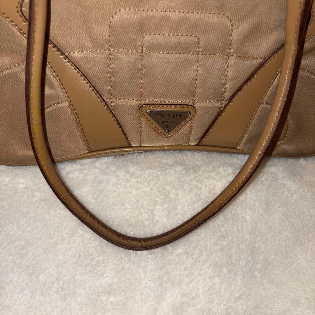 PRADA プラダ　ナイロンバッグ　革　カーキ　三角ロゴ　y2k 鑑定済み