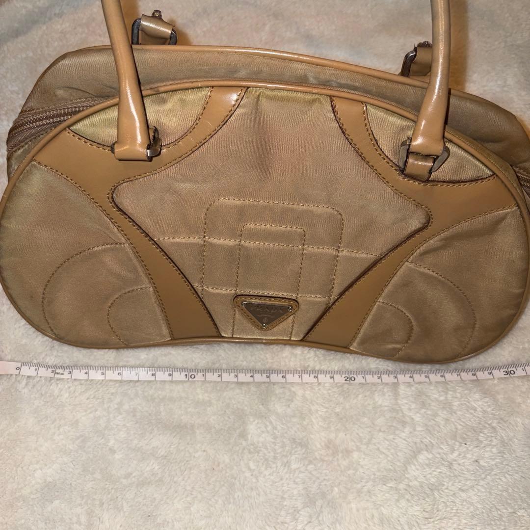 PRADA プラダ　ナイロンバッグ　革　カーキ　三角ロゴ　y2k 鑑定済み
