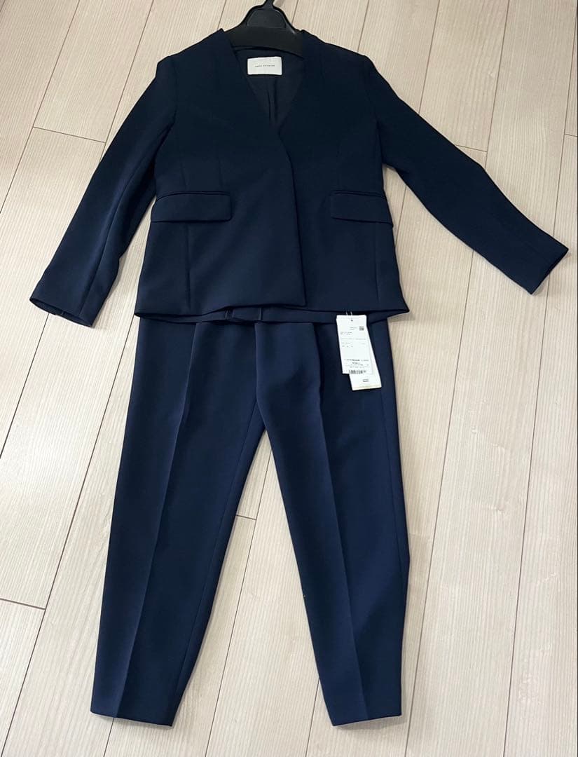 NANO universe ネイビー ノーカラーパンツスーツセット