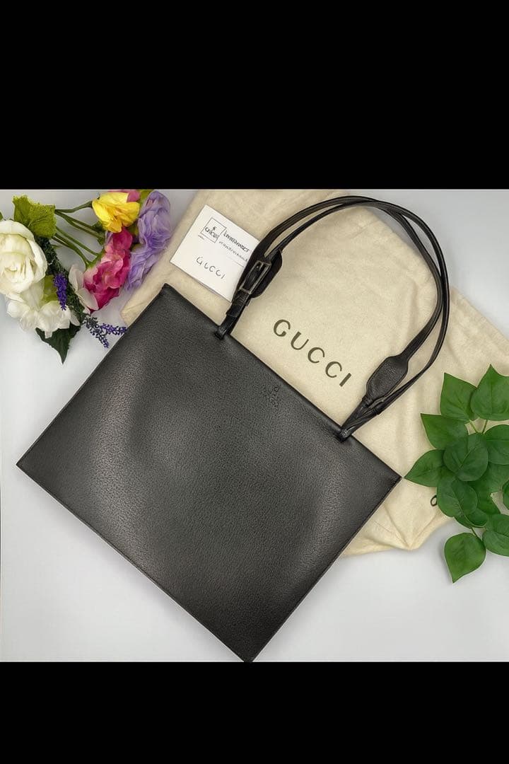 美品★グッチ　レザー　トートバッグ　ビジネス　書類バッグ　ブラック　A4収納