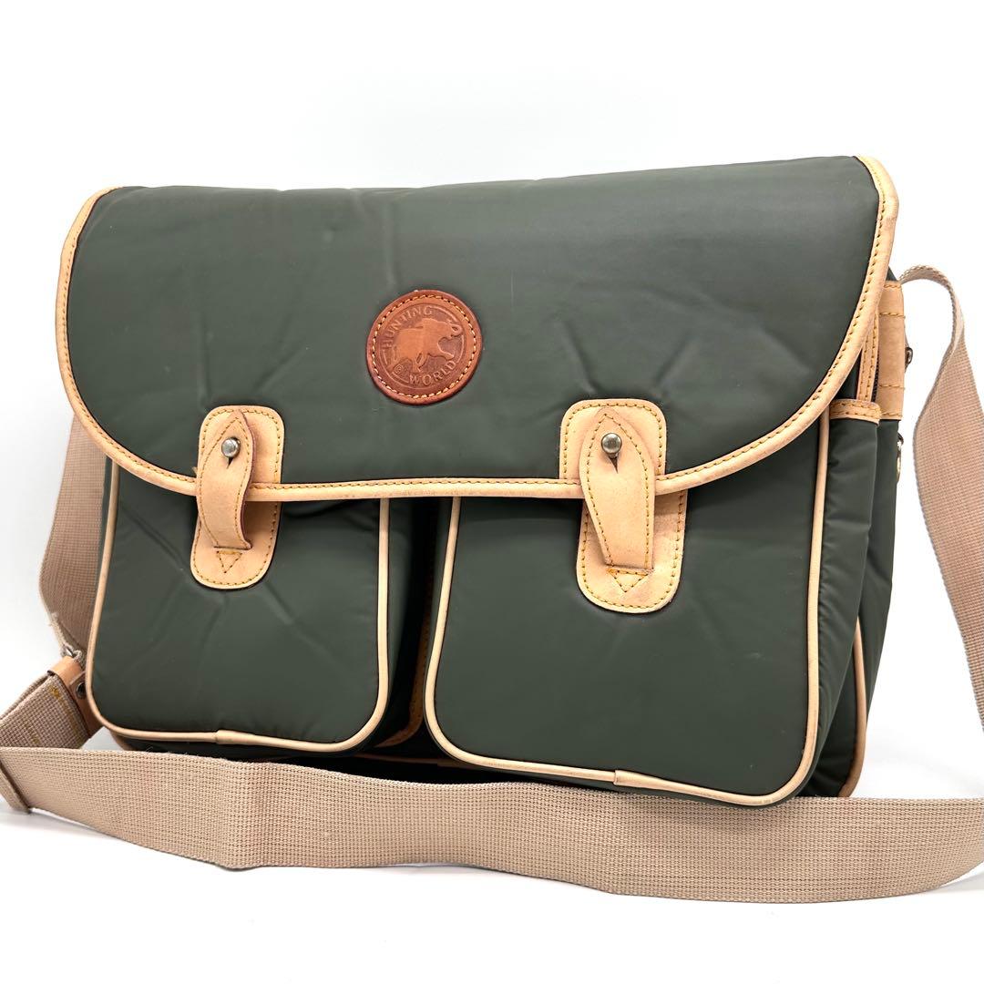 レアタイプ ハンティングワールド メッセンジャーバッグ バチュー レザー カーキ