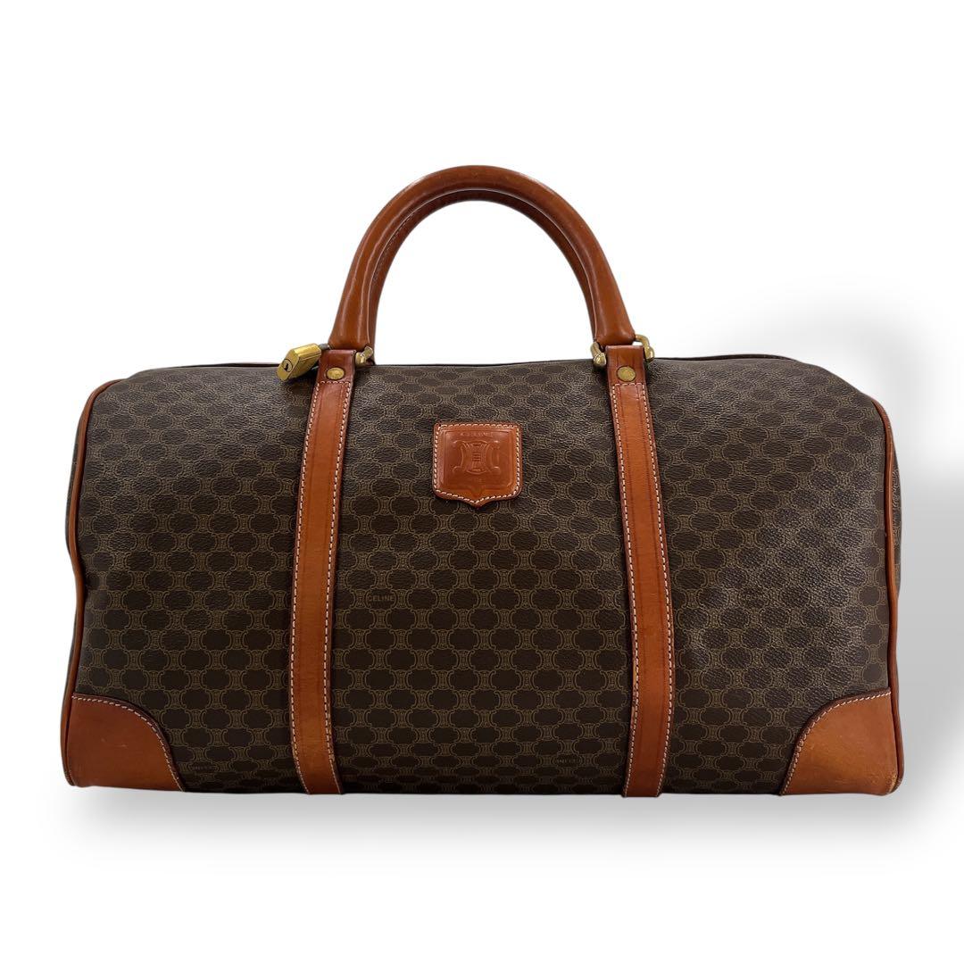 当時物　オールド　セリーヌ　ボストンバッグ　旅行カバン　マカダム柄　PVCレザー