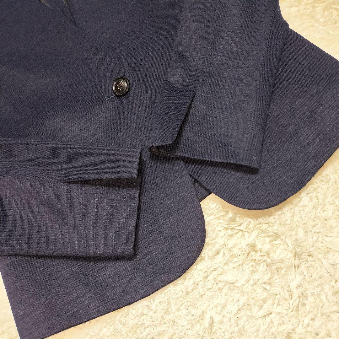 【美品】グリーンレーベルリラクシング ノーカラースーツ セットアップ 麻混 40