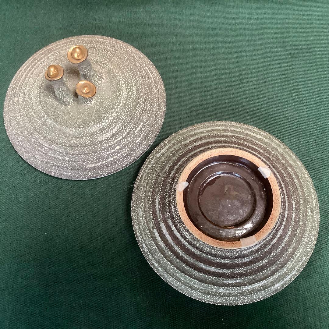 小林政美さんの波紋模様のグレー陶器収納容器