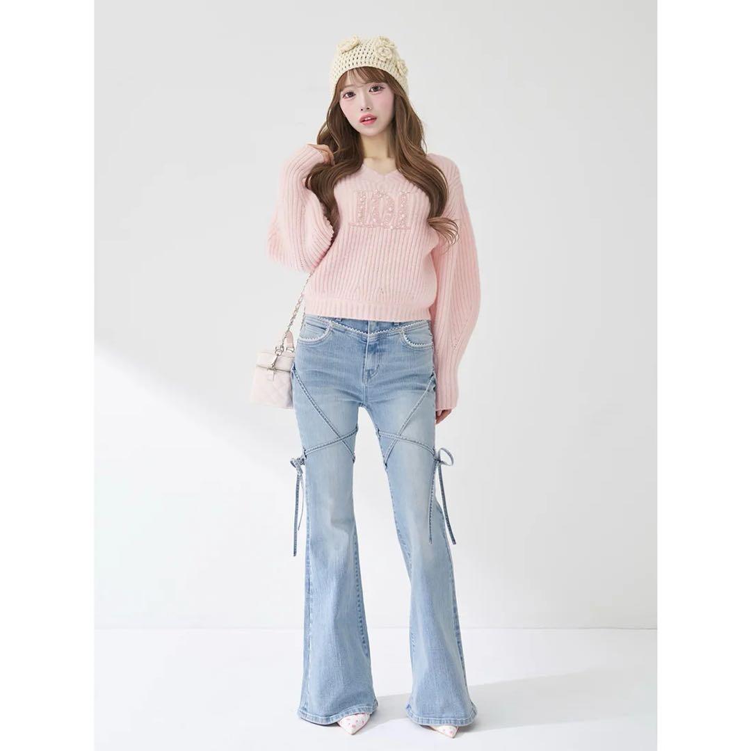 新品タグ付き ダーリッチ ピコレースハイウエストフレアデニム XS