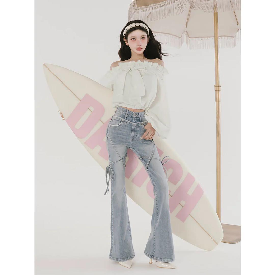 新品タグ付き ダーリッチ ピコレースハイウエストフレアデニム XS